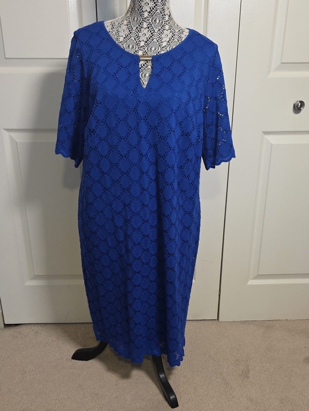 Ronni Nicole Cobalt Blue Crochet Midi Dress with Keyhole
